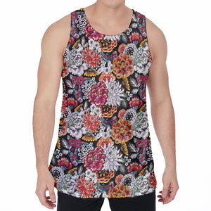 Asian Chrysanthemum Pattern Print Men's Velvet Tank Top