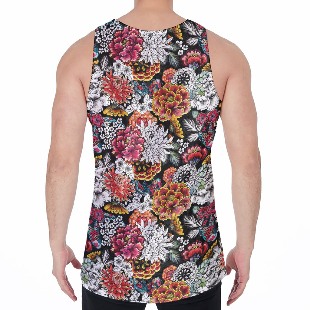 Asian Chrysanthemum Pattern Print Men's Velvet Tank Top