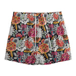Asian Chrysanthemum Pattern Print Mesh Shorts