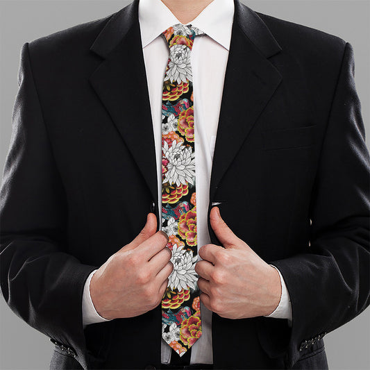 Asian Chrysanthemum Pattern Print Necktie