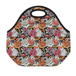 Asian Chrysanthemum Pattern Print Neoprene Lunch Bag