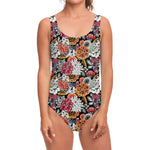 Asian Chrysanthemum Pattern Print One Piece Swimsuit