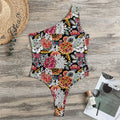 Asian Chrysanthemum Pattern Print One Shoulder Bodysuit