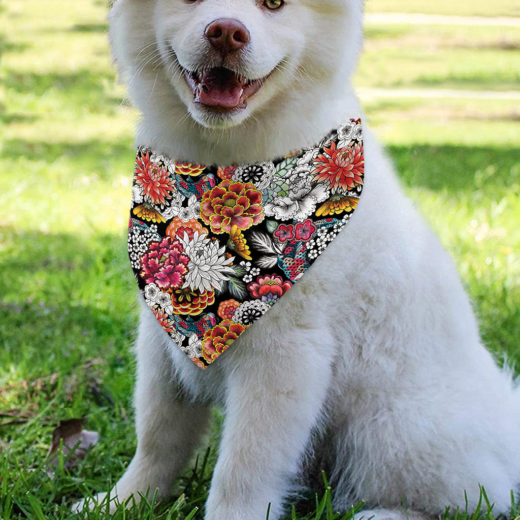 Asian Chrysanthemum Pattern Print Over The Collar Dog Bandana