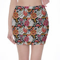 Asian Chrysanthemum Pattern Print Pencil Mini Skirt