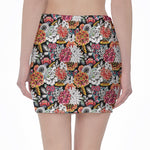Asian Chrysanthemum Pattern Print Pencil Mini Skirt