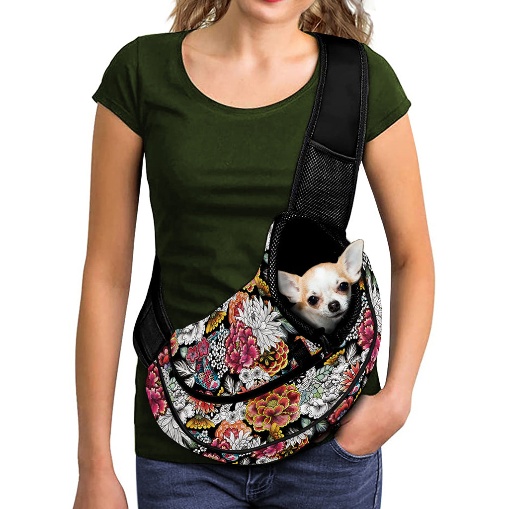 Asian Chrysanthemum Pattern Print Pet Sling Carrier