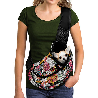 Asian Chrysanthemum Pattern Print Pet Sling Carrier