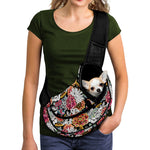 Asian Chrysanthemum Pattern Print Pet Sling Carrier