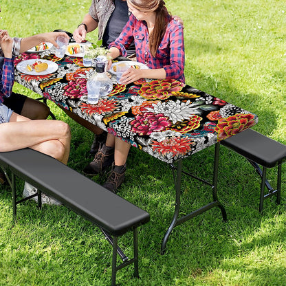 Asian Chrysanthemum Pattern Print Picnic Table Cover