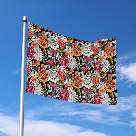 Asian Chrysanthemum Pattern Print Polyester Flag