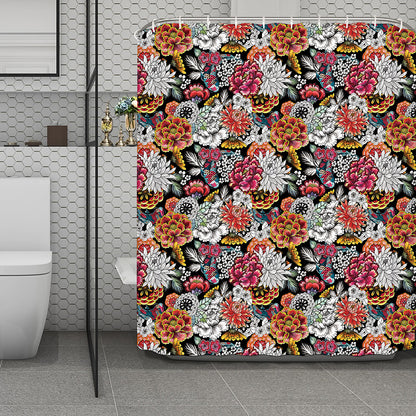 Asian Chrysanthemum Pattern Print Polyester Shower Curtain