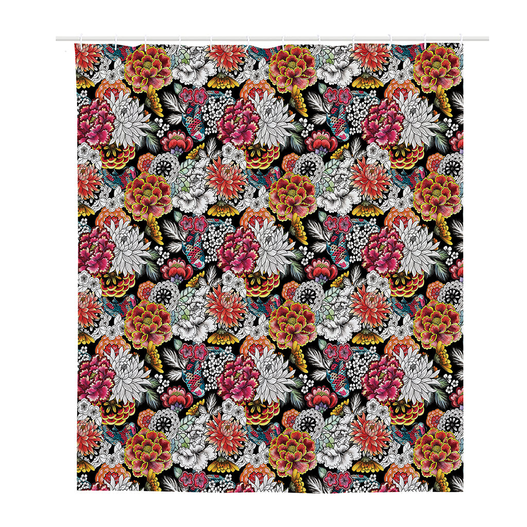 Asian Chrysanthemum Pattern Print Polyester Shower Curtain