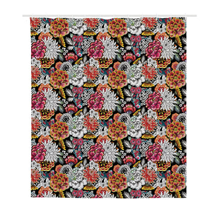 Asian Chrysanthemum Pattern Print Polyester Shower Curtain
