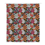 Asian Chrysanthemum Pattern Print Polyester Shower Curtain