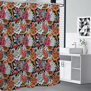 Asian Chrysanthemum Pattern Print Premium Shower Curtain