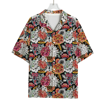 Asian Chrysanthemum Pattern Print Rayon Hawaiian Shirt