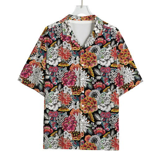 Asian Chrysanthemum Pattern Print Rayon Hawaiian Shirt
