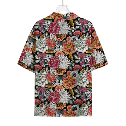 Asian Chrysanthemum Pattern Print Rayon Hawaiian Shirt