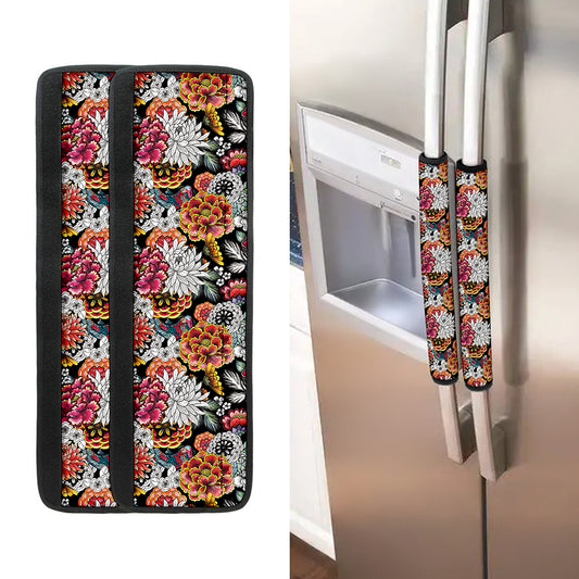 Asian Chrysanthemum Pattern Print Refrigerator Handle Covers