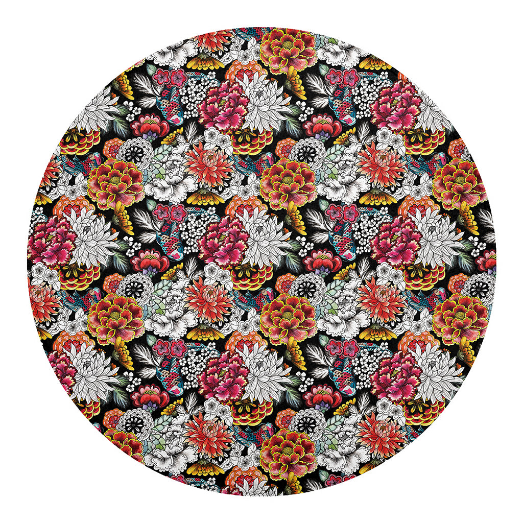 Asian Chrysanthemum Pattern Print Round Blanket