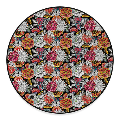 Asian Chrysanthemum Pattern Print Round Floor Mat