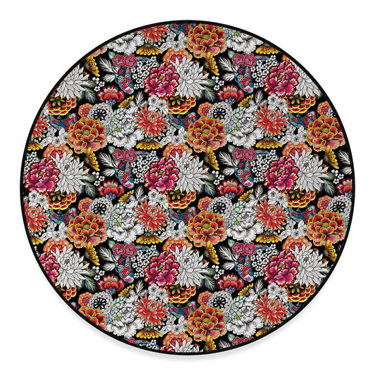 Asian Chrysanthemum Pattern Print Round Floor Mat