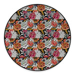 Asian Chrysanthemum Pattern Print Round Floor Mat