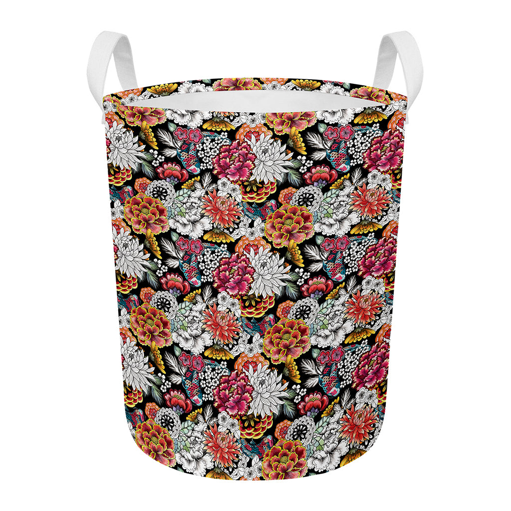 Asian Chrysanthemum Pattern Print Round Laundry Basket