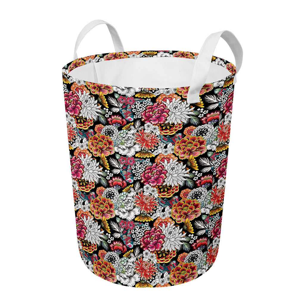 Asian Chrysanthemum Pattern Print Round Laundry Basket