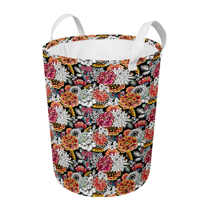 Asian Chrysanthemum Pattern Print Round Laundry Basket