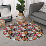 Asian Chrysanthemum Pattern Print Round Rug