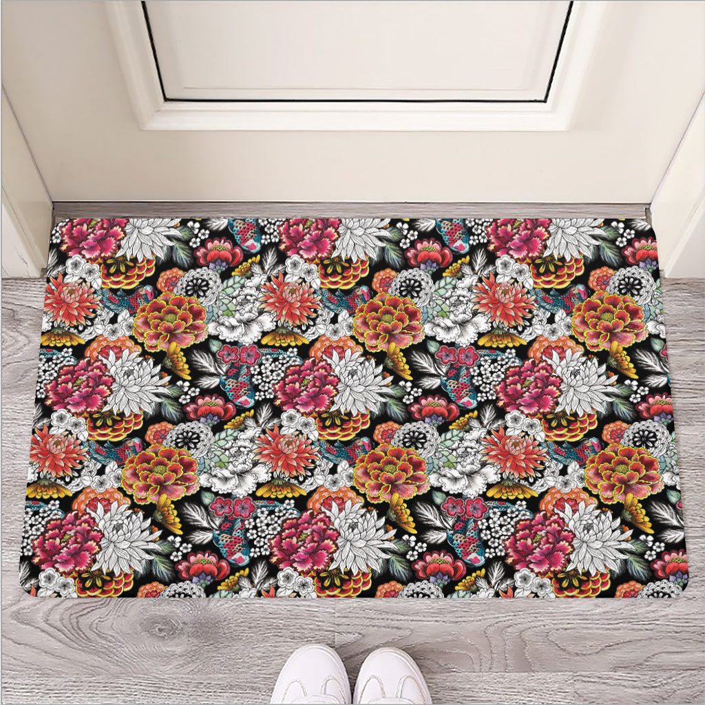 Asian Chrysanthemum Pattern Print Rubber Doormat