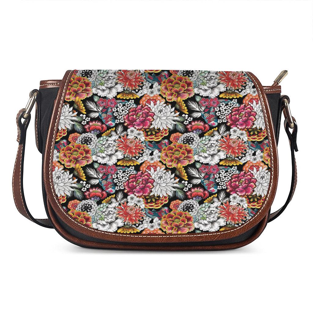Asian Chrysanthemum Pattern Print Saddle Bag