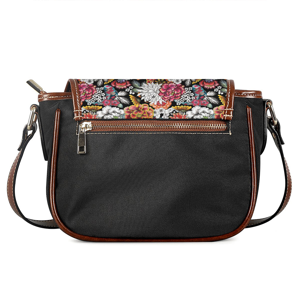 Asian Chrysanthemum Pattern Print Saddle Bag