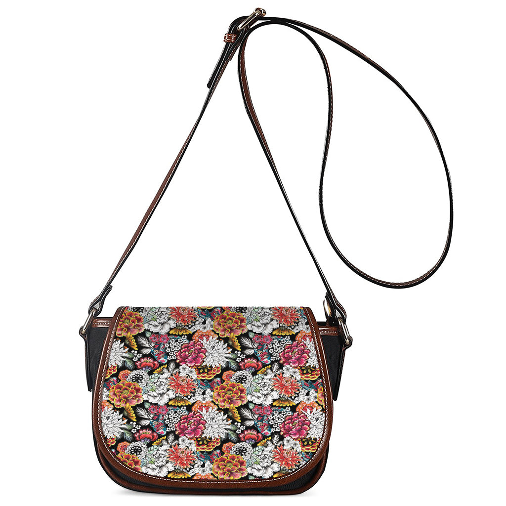 Asian Chrysanthemum Pattern Print Saddle Bag