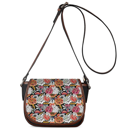 Asian Chrysanthemum Pattern Print Saddle Bag