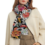 Asian Chrysanthemum Pattern Print Scarf