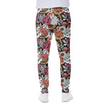 Asian Chrysanthemum Pattern Print Scuba Joggers