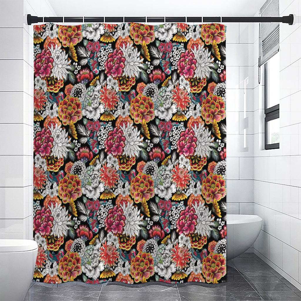 Asian Chrysanthemum Pattern Print Shower Curtain