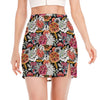 Asian Chrysanthemum Pattern Print Side Slit Mini Skirt