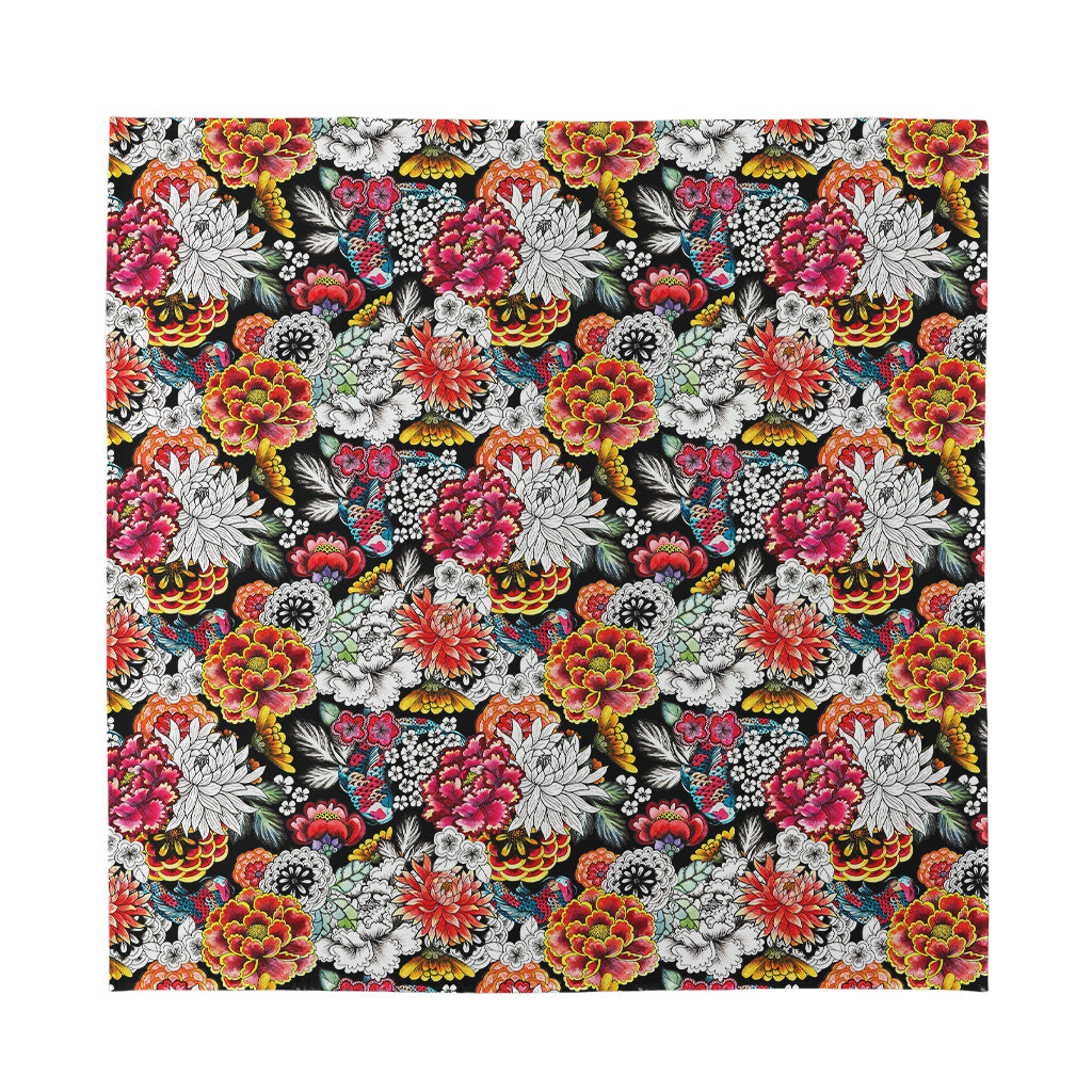 Asian Chrysanthemum Pattern Print Silk Bandana