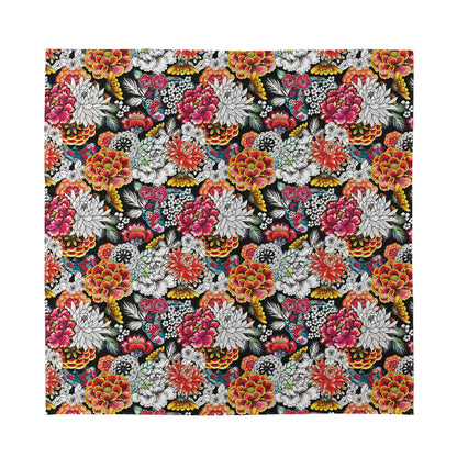Asian Chrysanthemum Pattern Print Silk Bandana
