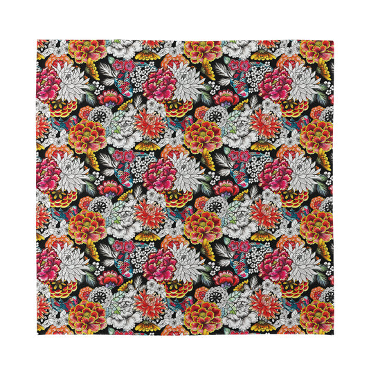 Asian Chrysanthemum Pattern Print Silk Bandana