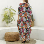 Asian Chrysanthemum Pattern Print Silk V-Neck Kaftan Dress