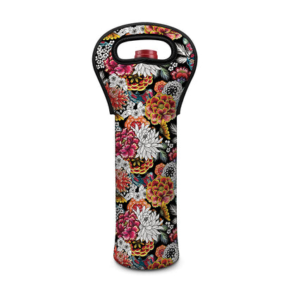 Asian Chrysanthemum Pattern Print Single Neoprene Wine Tote