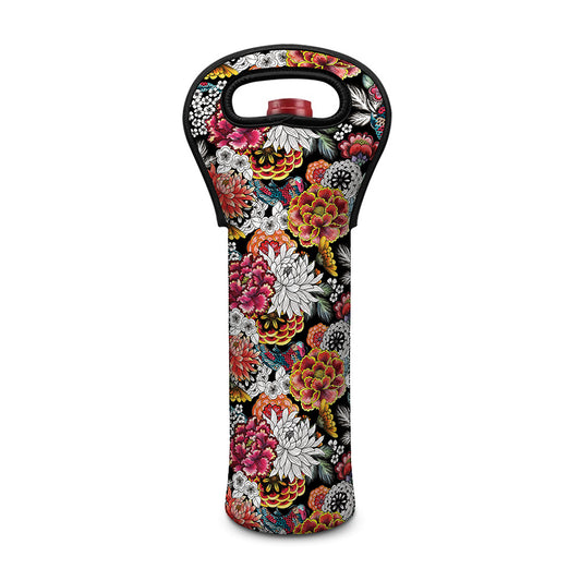 Asian Chrysanthemum Pattern Print Single Neoprene Wine Tote