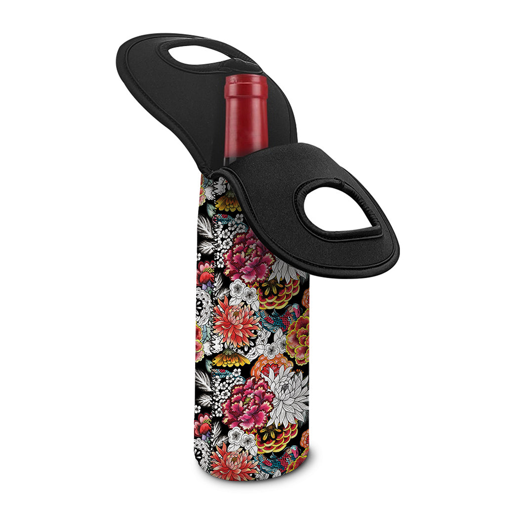 Asian Chrysanthemum Pattern Print Single Neoprene Wine Tote