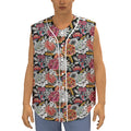 Asian Chrysanthemum Pattern Print Sleeveless Baseball Jersey