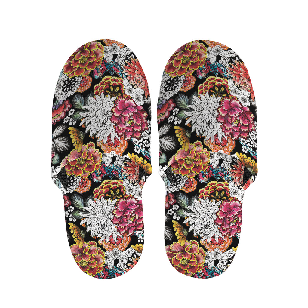 Asian Chrysanthemum Pattern Print Slippers